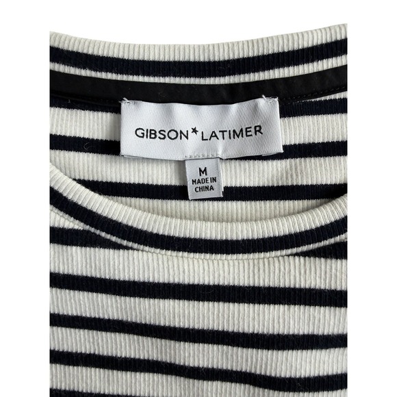 Gibson Latimer Women's Black and White Striped Ruffle Cap Sleeve Top S/M - Picture 5 of 7